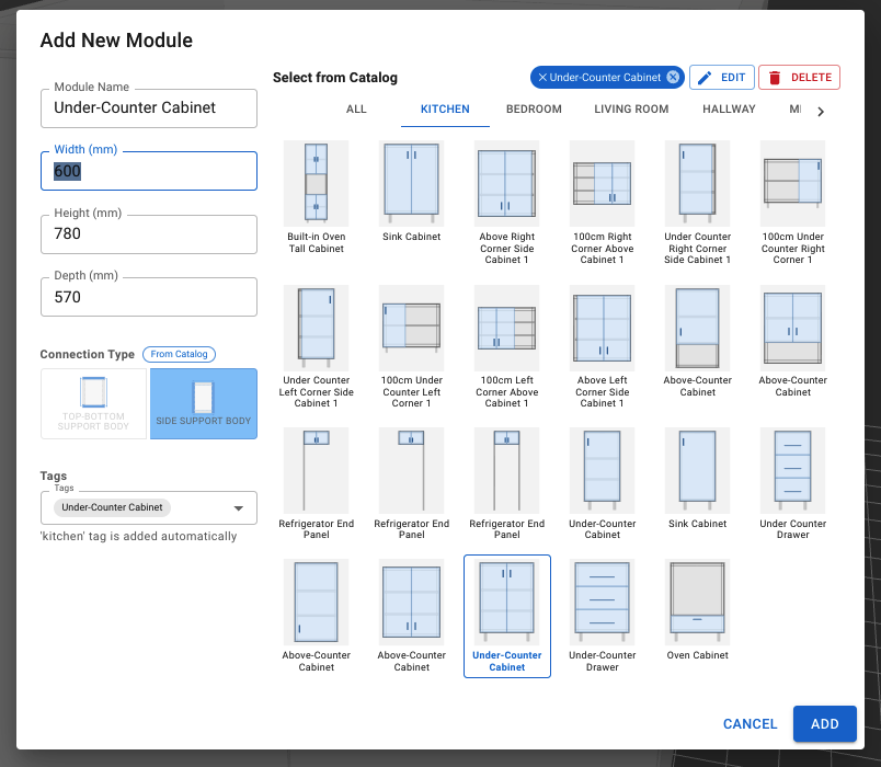 Catalog module selection screenshot