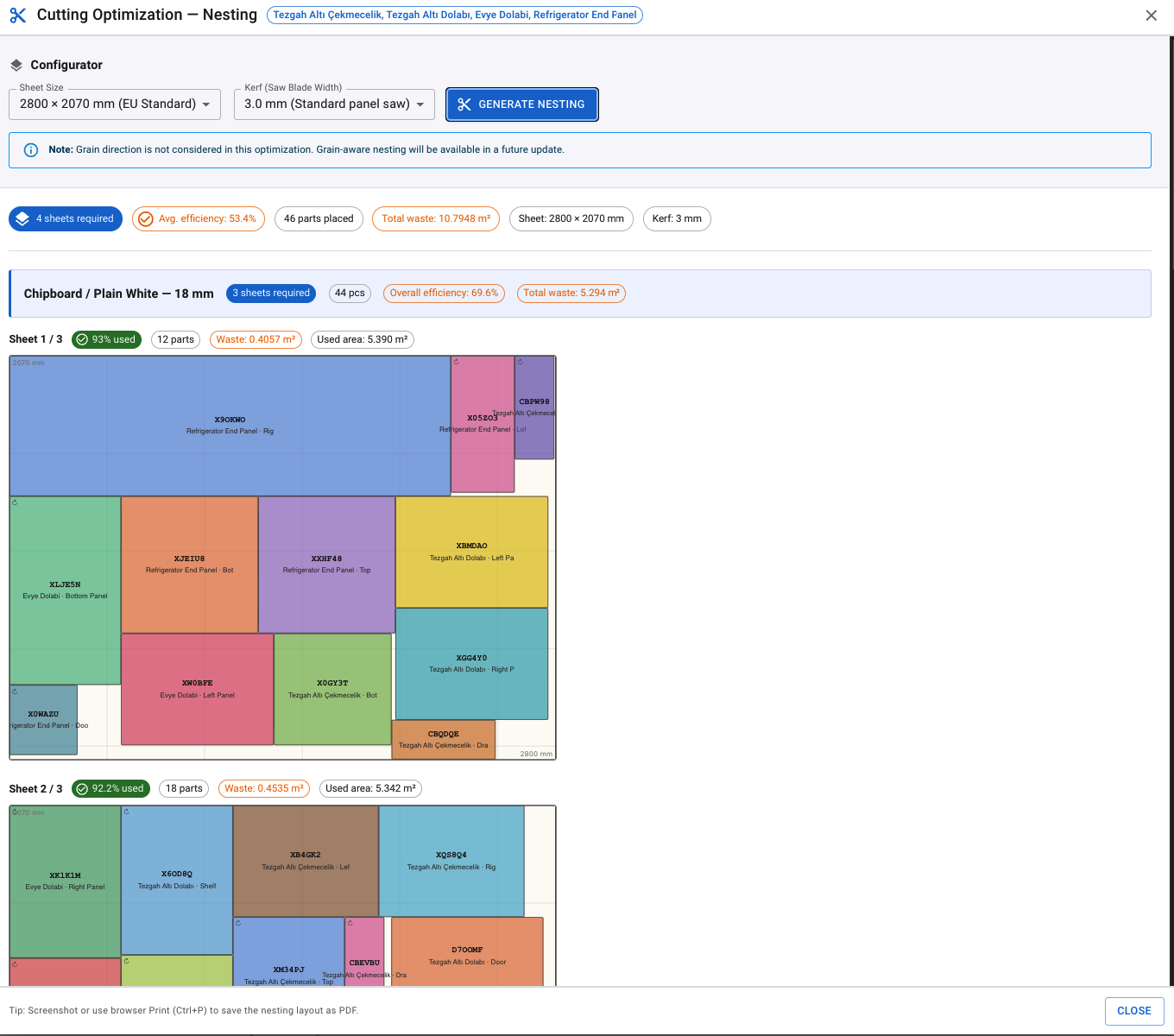 Nesting and export screenshot